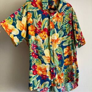 Vintage Jams World Hibiscus Print Hawaiian Style Button Up Shirt, Sz L U…